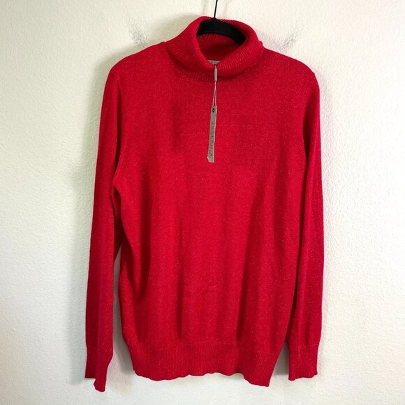 NEW Joseph A Womens XL Red Metallic Turtleneck Sweater Knit Top Long Sleeve - Picture 1 of 8